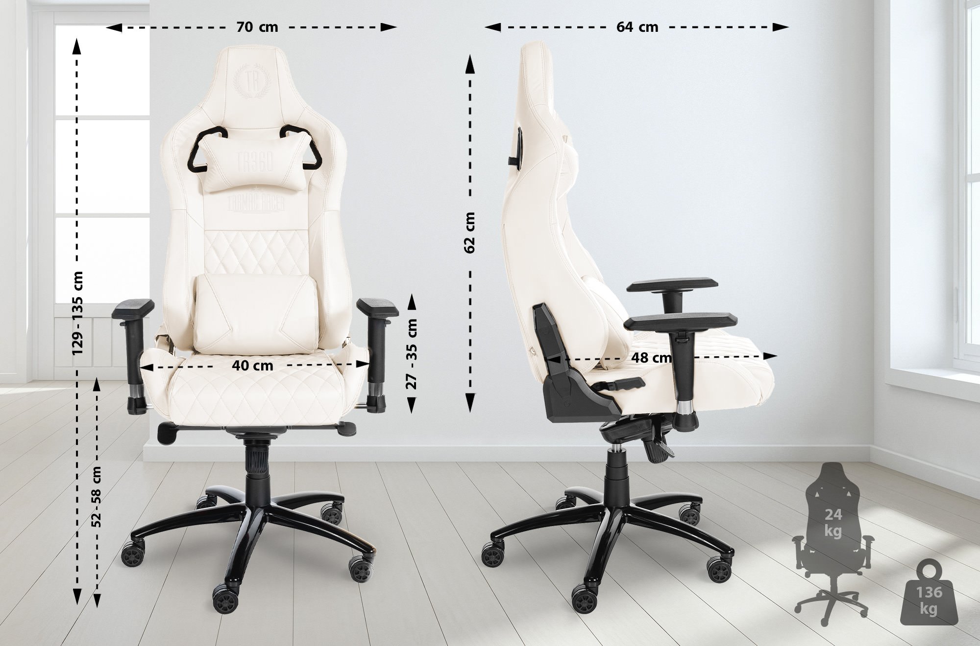 Silla de oficina Keren de cuero genuino Blanco