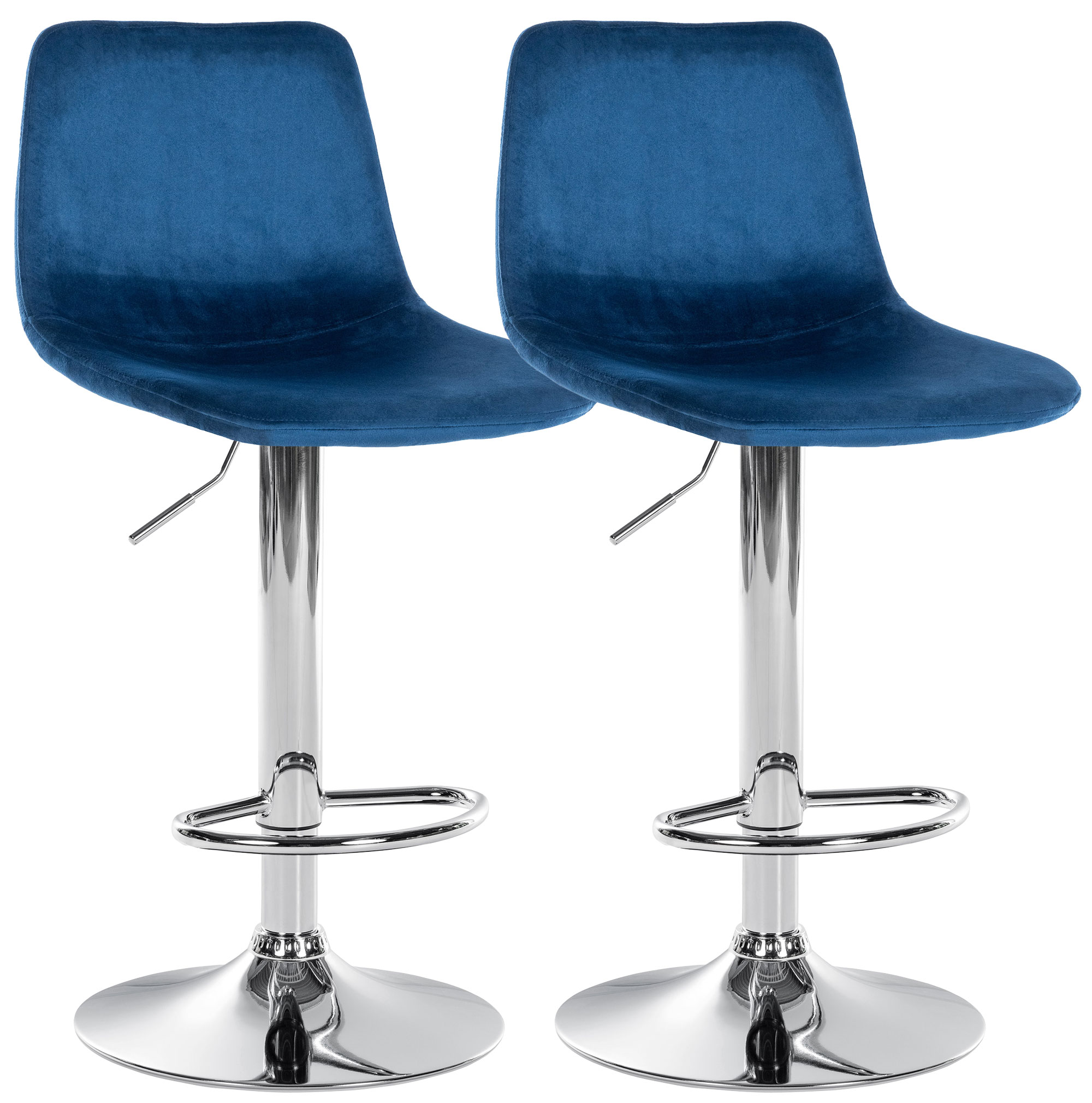 Set de 2 taburetes de bar Divo en terciopelo Metal cromado Azul